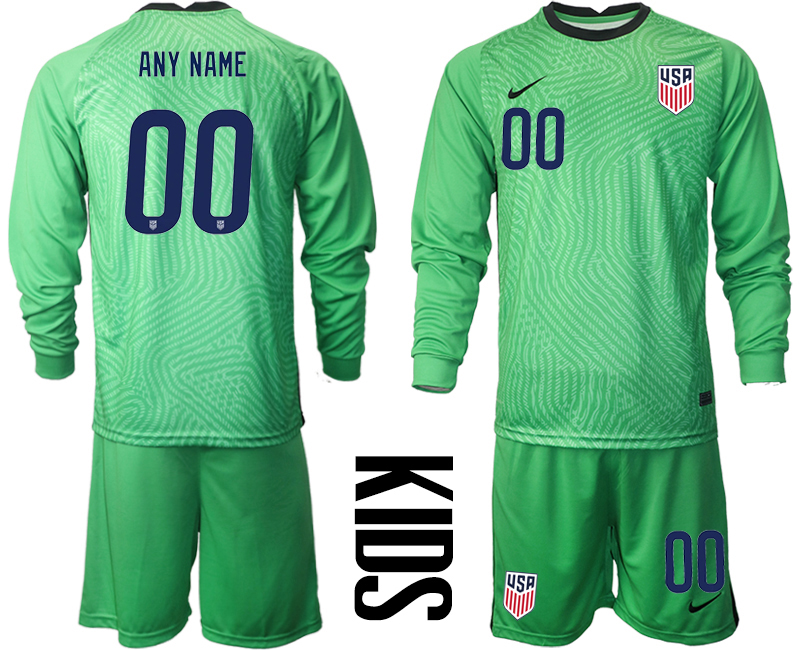 Youth 2020-2021 Season National team United States goalkeeper Long sleeve green customized Soccer Jersey->customized soccer jersey->Custom Jersey